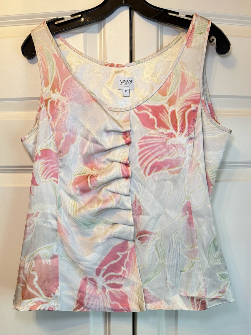 Armani Collezioni Silk Pink, Cream, & Green Floral Camisole